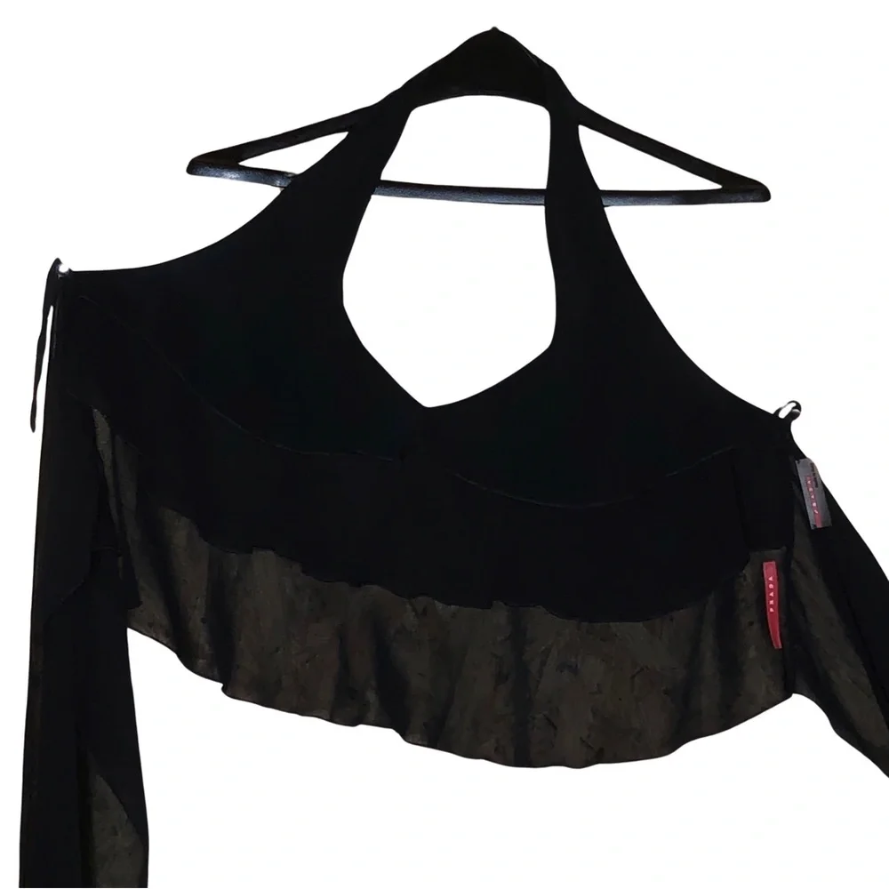 PRADA Black Halter Crop Top | Open Back Tie | Made in Italy | Vintage Minimalist - Picture 2 of 6